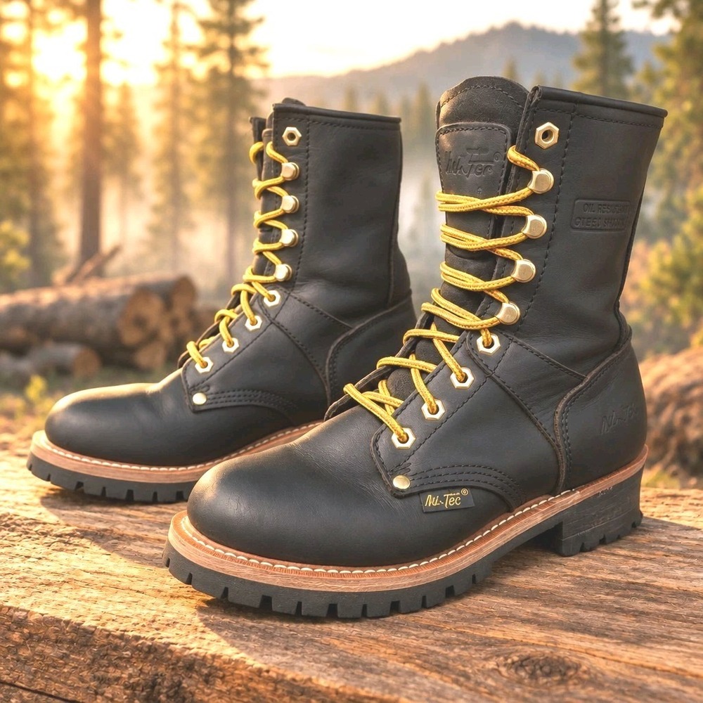 Ad Tec 2439 Womens 9" Black Leather Logger Combat Tough Work Boots Size 8 M